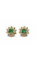 Studs Stellar – Esmeraldas Colombianas con Halo Estrella de Diamantes en Oro Amarillo 18k
