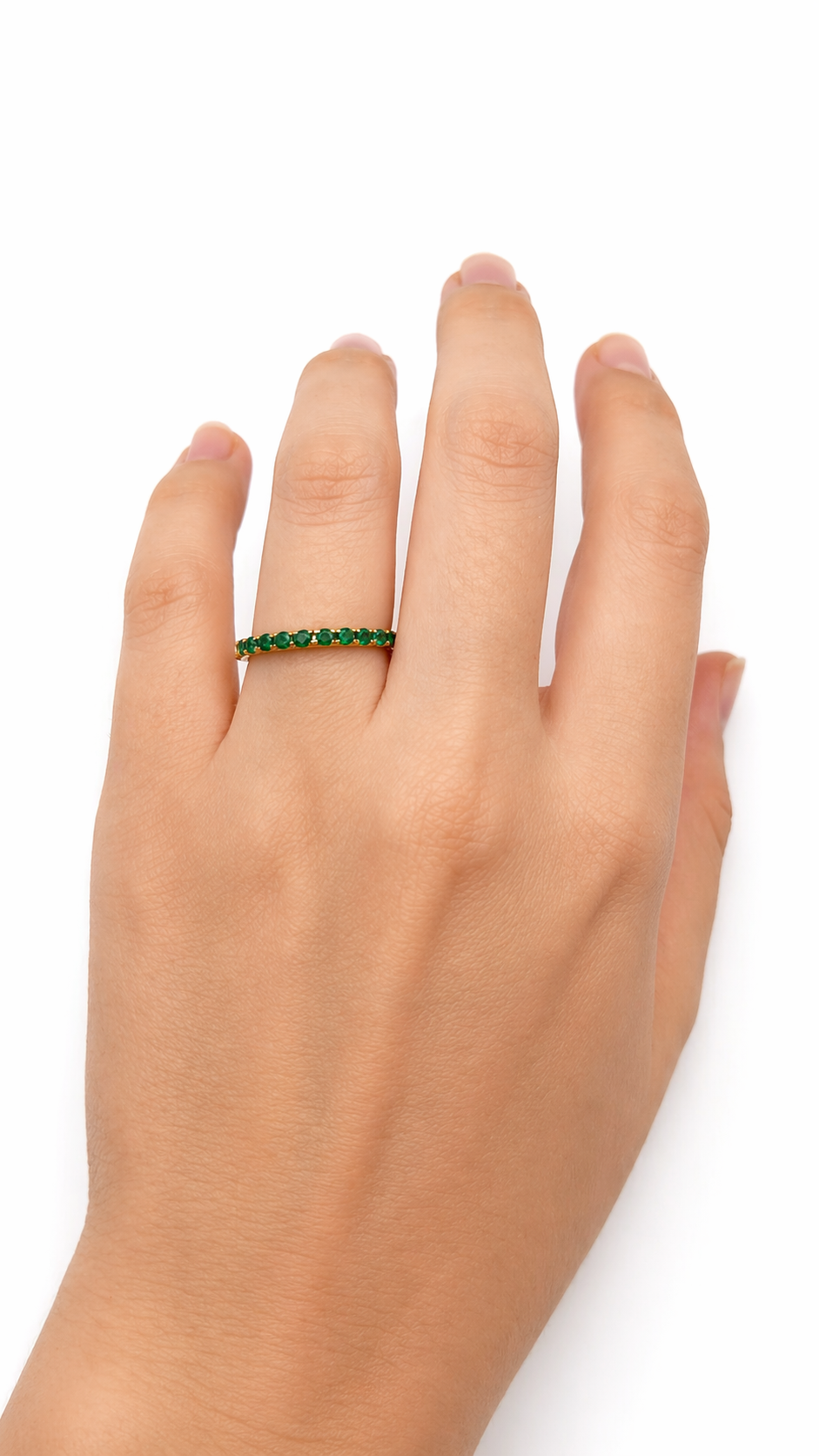 Cintillo Verde Muzo – Esmeraldas Colombianas Naturales en Oro Amarillo 18k