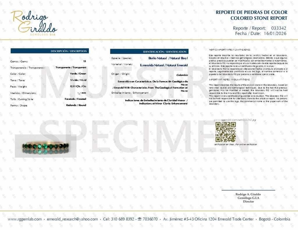 Cintillo Verde Muzo – Esmeraldas Colombianas Naturales en Oro Amarillo 18k