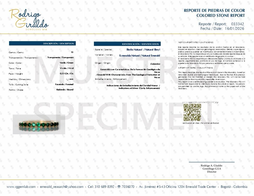 Cintillo Verde Muzo – Esmeraldas Colombianas Naturales en Oro Amarillo 18k