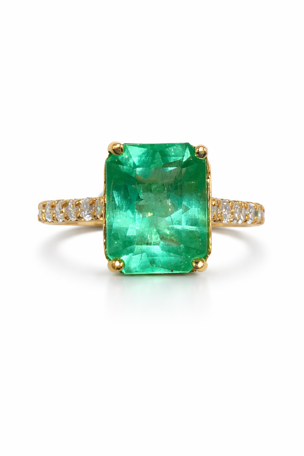 Anillo Verde Eterno – Esmeralda Colombiana Natural 2.41 ct Mina Muzo con Diamantes en Oro Amarillo 18k