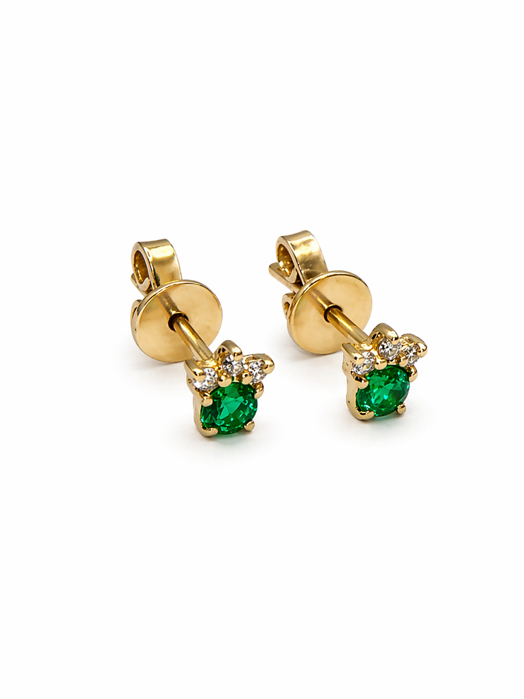 Studs Corona de Muzo – Esmeraldas Colombianas con Diamantes en Forma de Corona | Oro Amarillo 18k