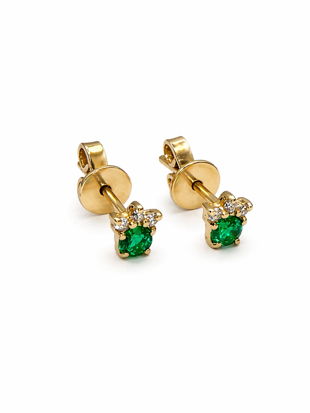 Studs Corona de Muzo – Esmeraldas Colombianas con Diamantes en Forma de Corona | Oro Amarillo 18k