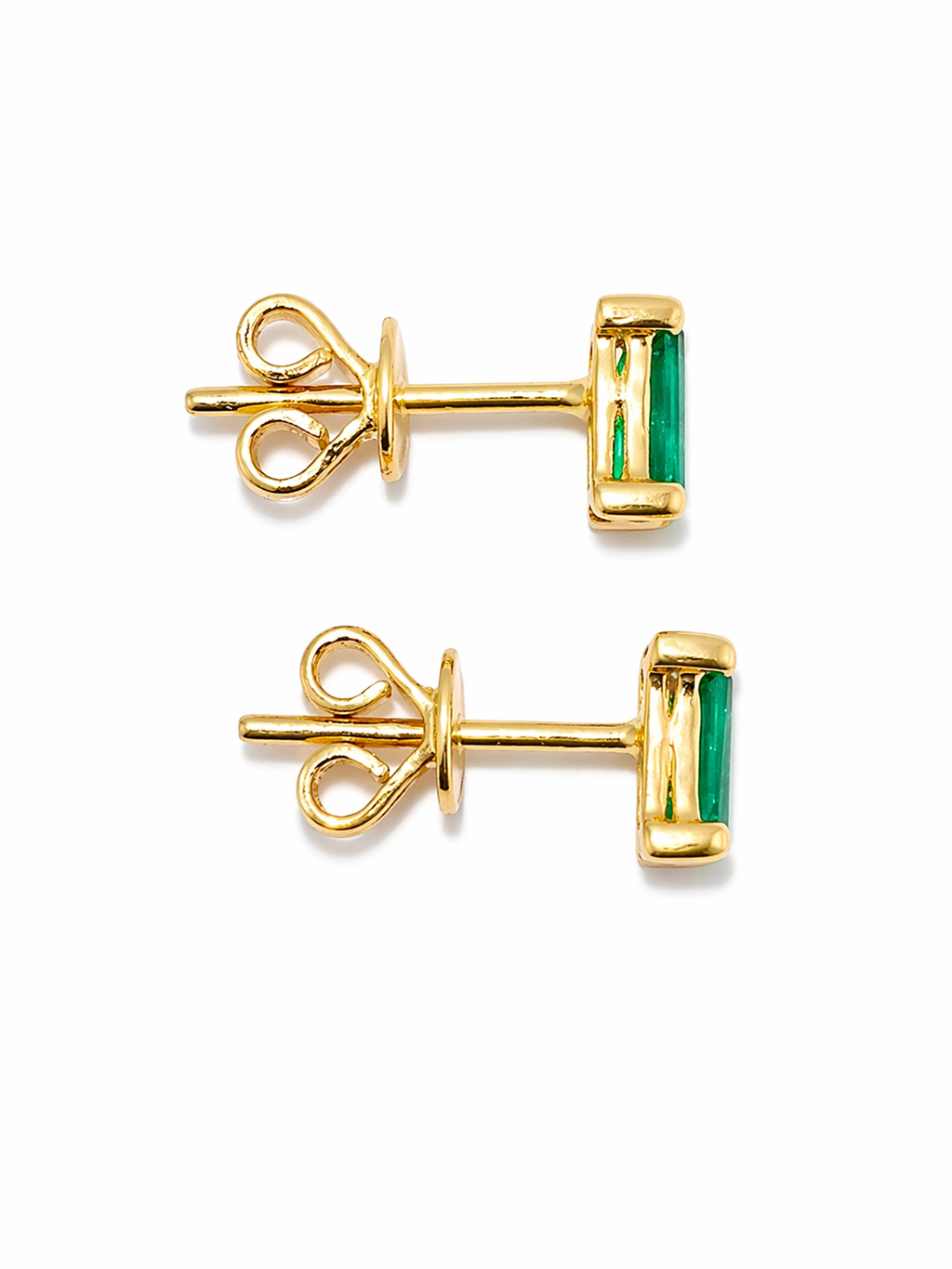 Studs Muzo Baguette – Esmeraldas Colombianas Naturales Talla Baguette en Oro Amarillo 18k