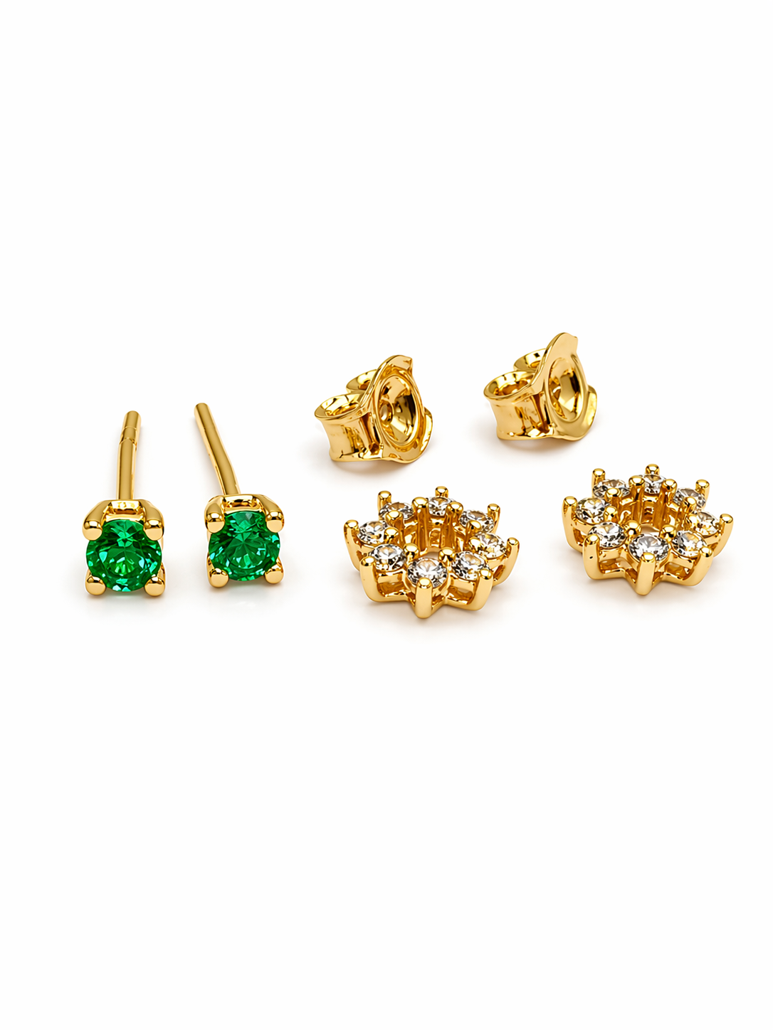 Studs Jaquets Fiore – Esmeraldas Colombianas con Halo Floral de Diamantes Desmontable en Oro Amarillo 18k