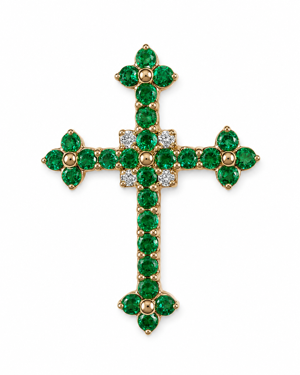 Cruz ESMERA Muzo - Diamantes naturales en Oro Amarillo 18k