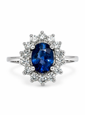 Anillo Zafiro Royal Blue – Zafiro Azul Natural Ovalado con Halo de Diamantes en Oro Blanco 18k
