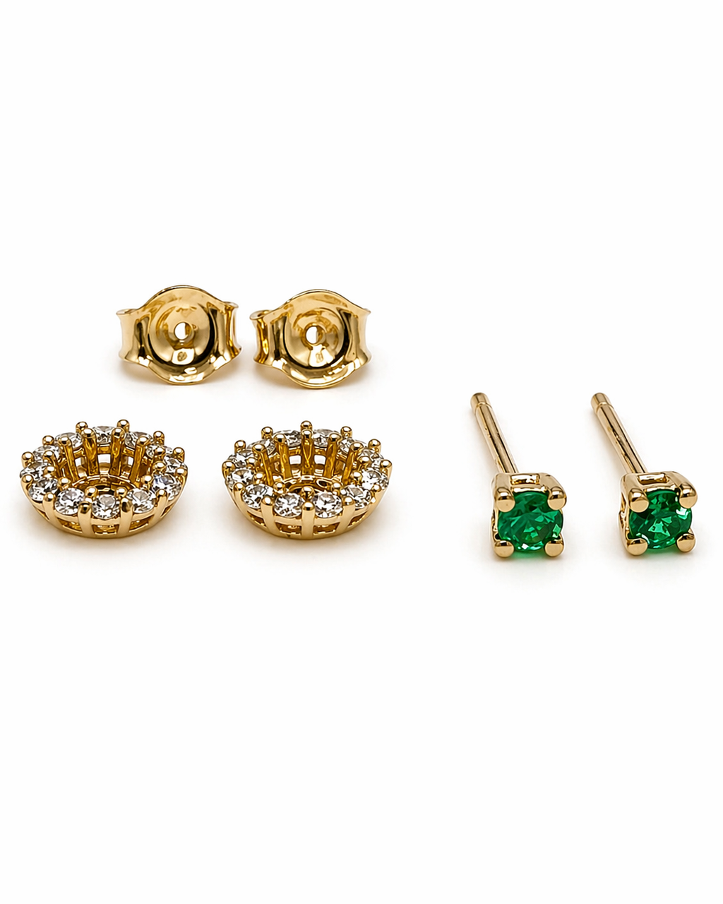 Studs Jackets Muzo Imperial – Esmeraldas Colombianas con Halo de Diamantes Desmontable en Oro Amarillo 18k