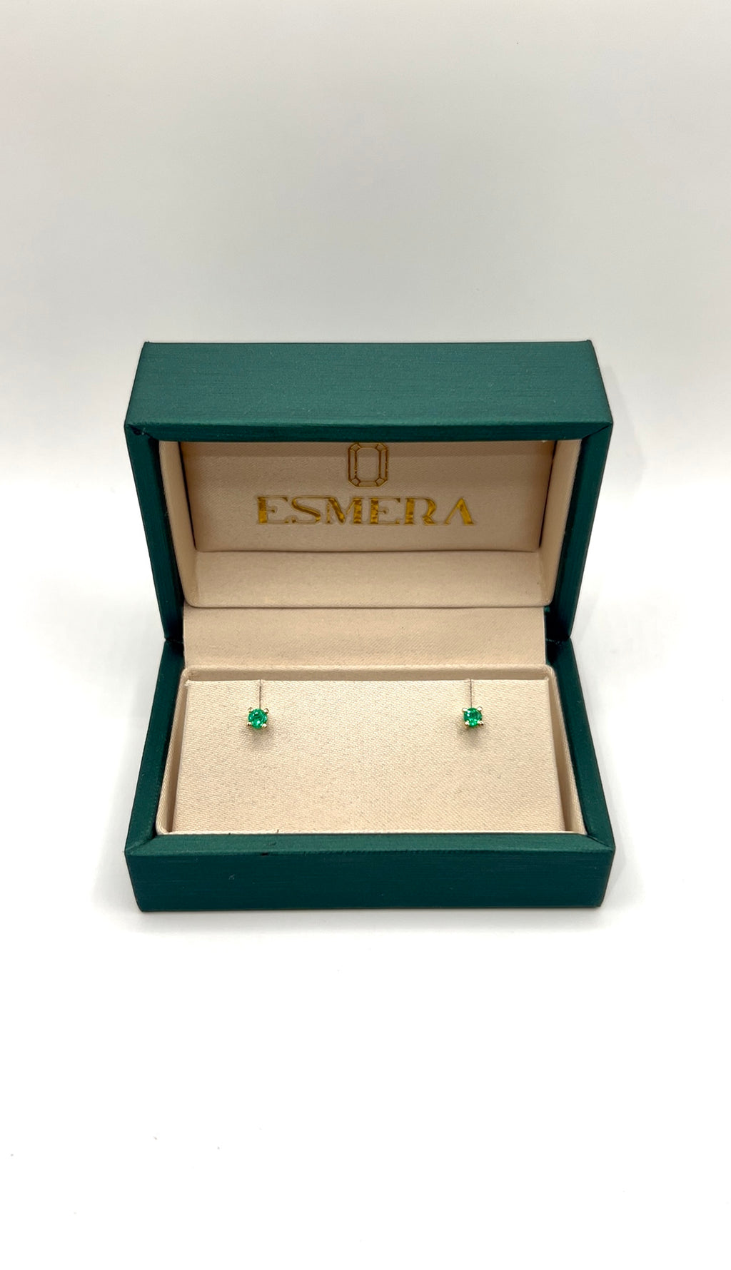 Aretes Esmeraldas Redondas 3 mm – Esmeraldas Colombianas Naturales Mina Muzo en Oro Amarillo 18k