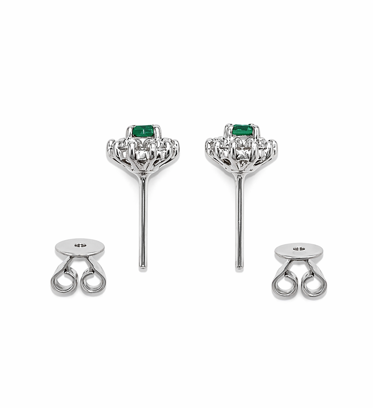 Aretes Muzo Royale – Esmeraldas Colombianas Naturales Ovaladas con Halo de Diamantes en Oro Blanco 18k