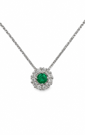 Dije Esmeralda Natural Muzo - Talla redonda 3 mm con halo de diamantes naturales en oro blanco 18k