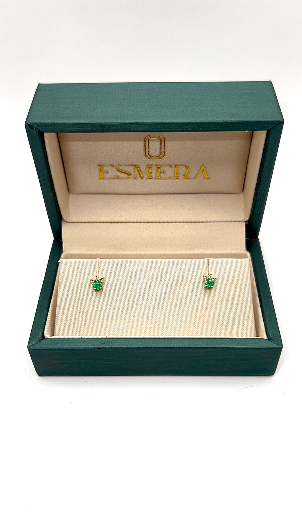 Studs Corona de Muzo – Esmeraldas Colombianas con Diamantes en Forma de Corona | Oro Amarillo 18k
