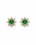 Studs Jaquets Fiore – Esmeraldas Colombianas con Halo Floral de Diamantes Desmontable en Oro Amarillo 18k