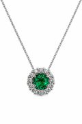 Dije Esmeralda Natural Muzo - Talla redonda 4 mm con halo de diamantes naturales en oro blanco 18k