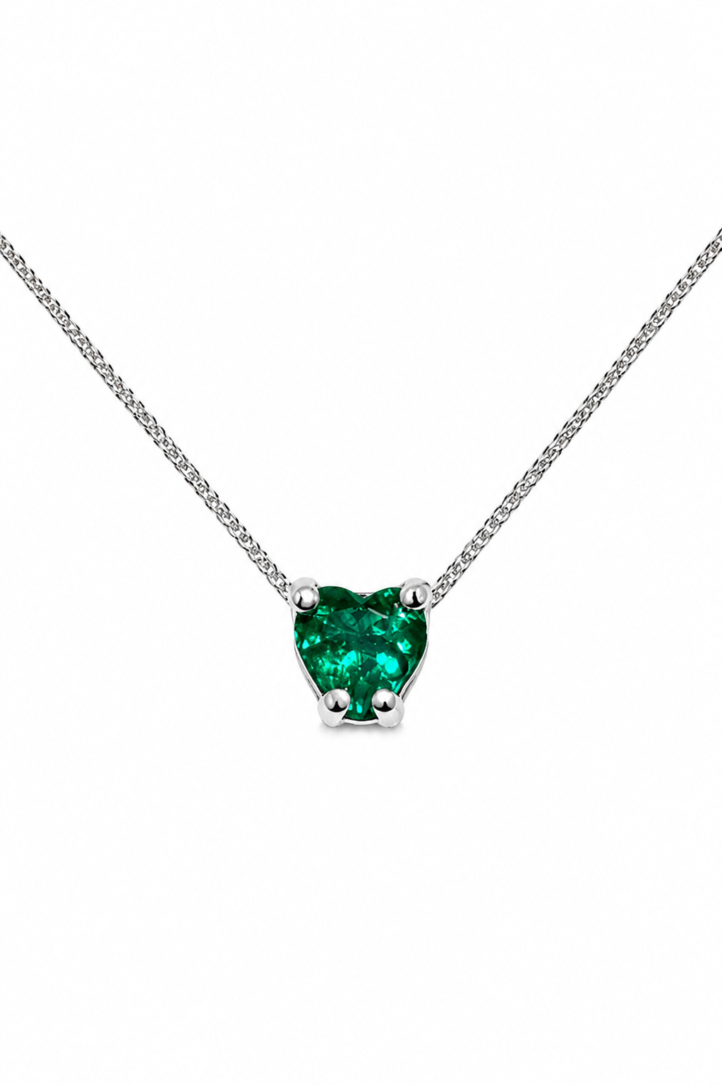 Dije Esmeralda Muzo mini corazón de alta calidad en oro blanco 18k