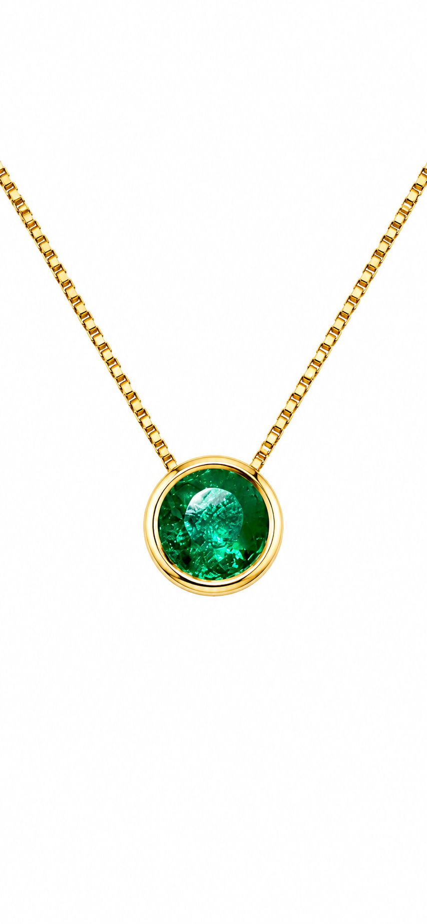 Dije Esmeralda Muzo redonda Biselada en oro amarillo 18k