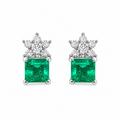 Aretes Esmeraldas Muzo Cuadradas con corona floral de diamantes naturales en oro blanco 18k