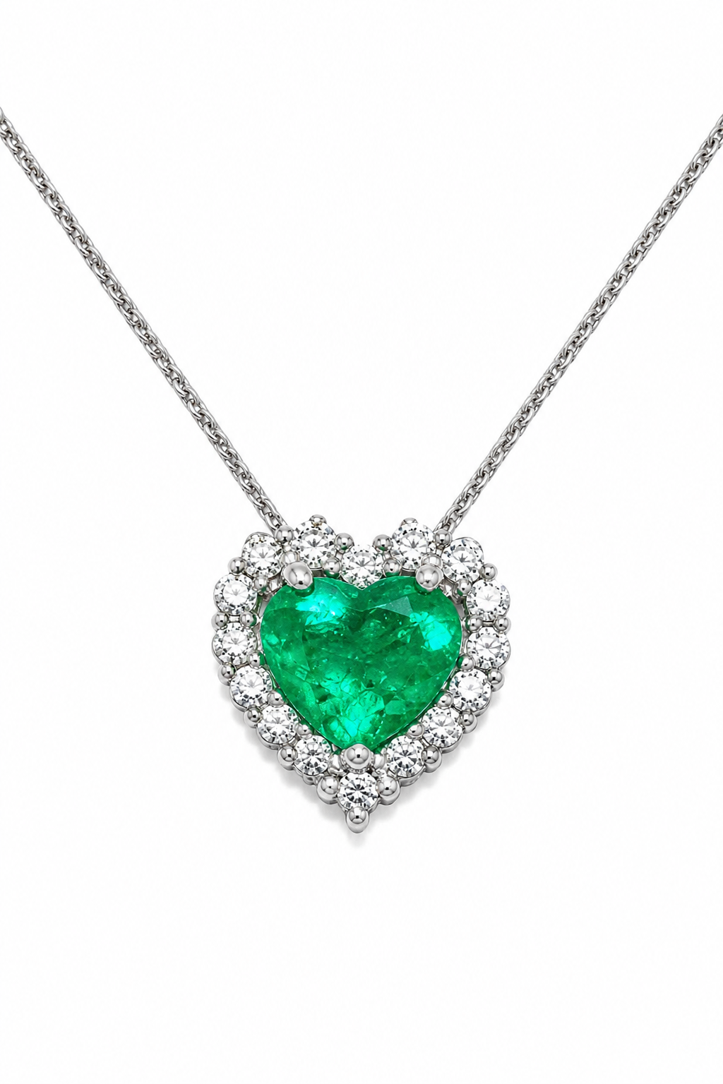 Dije Esmeralda Natural de Muzo - talla corazón con diamantes cluster