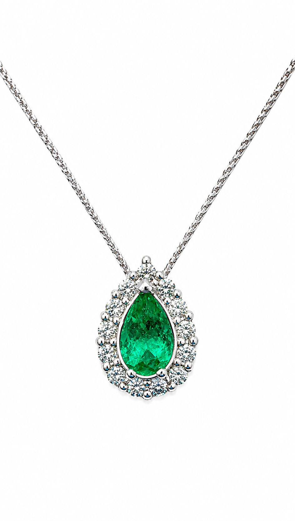 Dije Esmeralda Muzo Gota - Cluster de diamantes naturales en oro blanco 18k