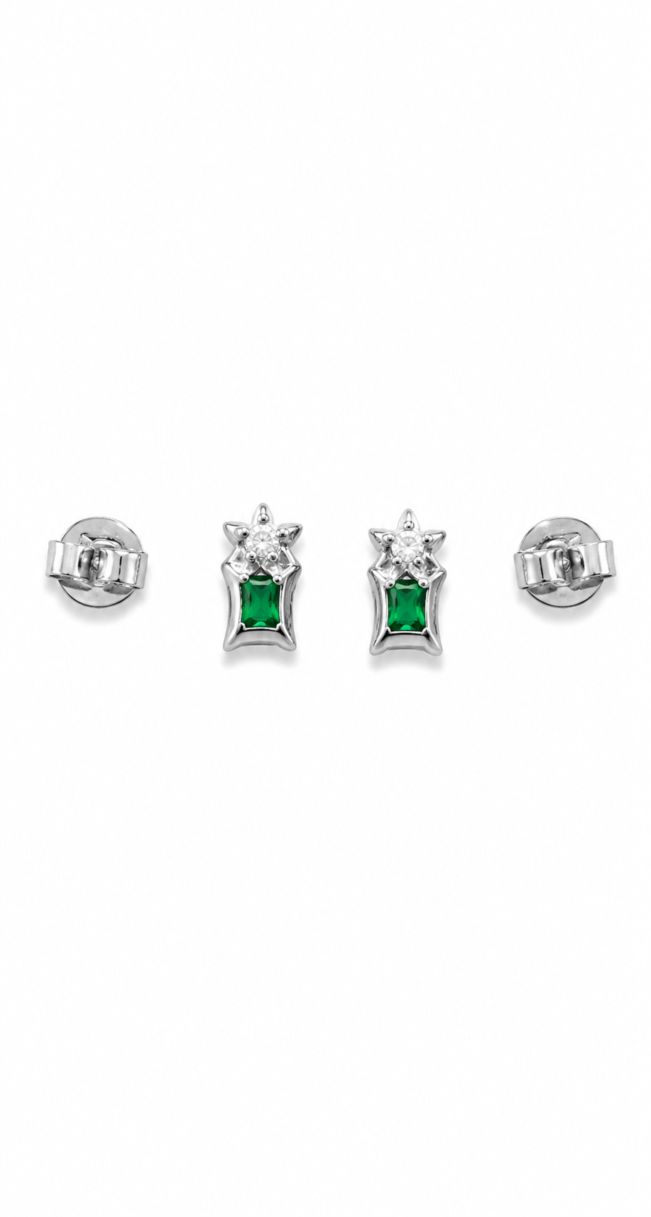 Aretes Esmeraldas Muzo Cuadradas con corona floral de diamantes naturales en oro blanco 18k
