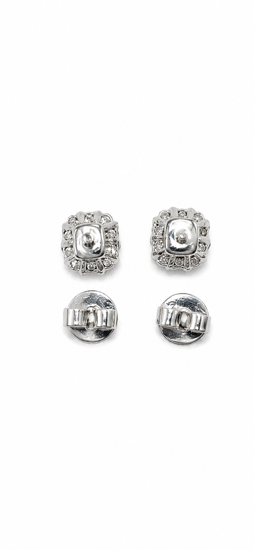 Aretes Esmeraldas cuadradas mini con halo de diamantes naturales en oro blanco de 18k