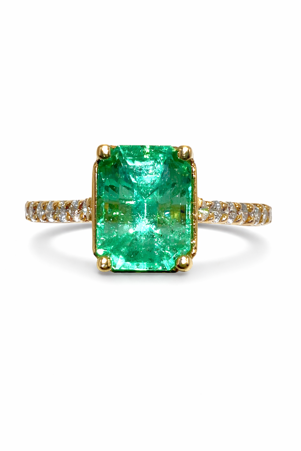 Anillo Verde Eterno – Esmeralda Colombiana Natural 1.75 ct Mina Muzo con Diamantes en Oro Amarillo 18k