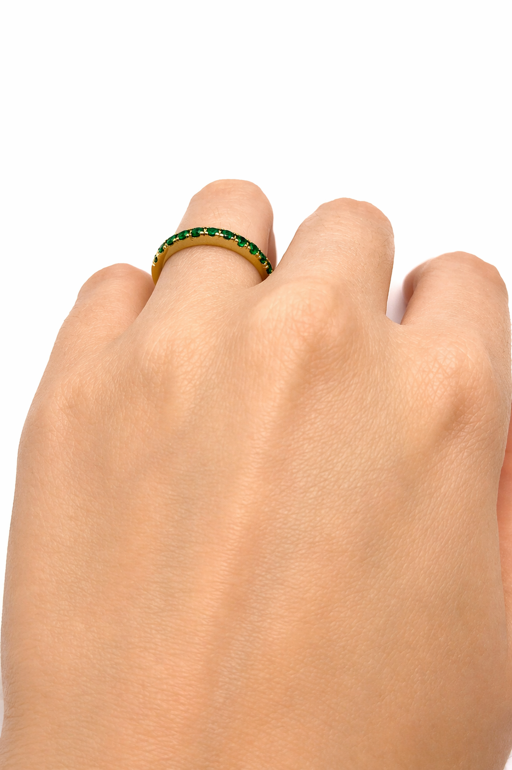 Cintillo Verde Muzo – Esmeraldas Colombianas Naturales en Oro Amarillo 18k
