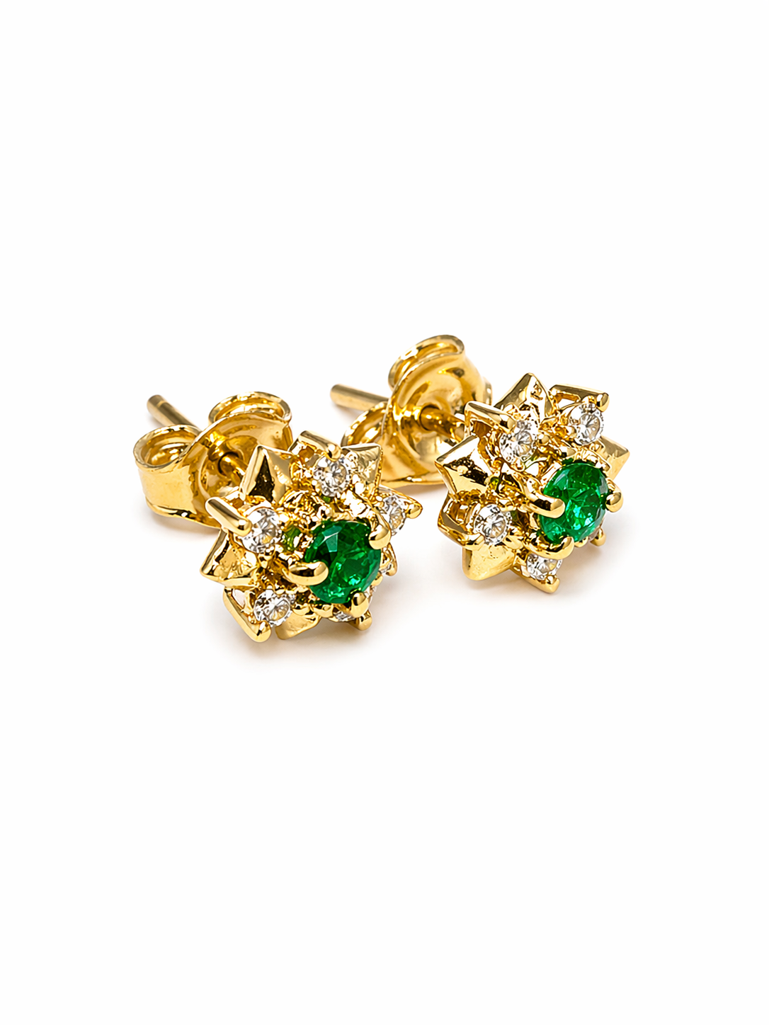 Studs Stellar – Esmeraldas Colombianas con Halo Estrella de Diamantes en Oro Amarillo 18k