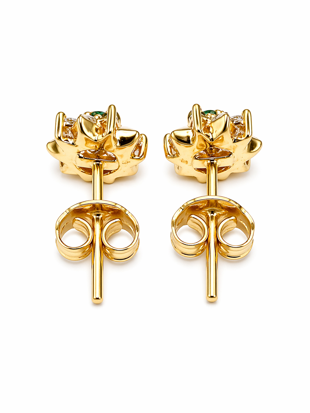 Studs Stellar – Esmeraldas Colombianas con Halo Estrella de Diamantes en Oro Amarillo 18k