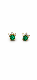 Studs Corona de Muzo – Esmeraldas Colombianas con Diamantes en Forma de Corona | Oro Amarillo 18k