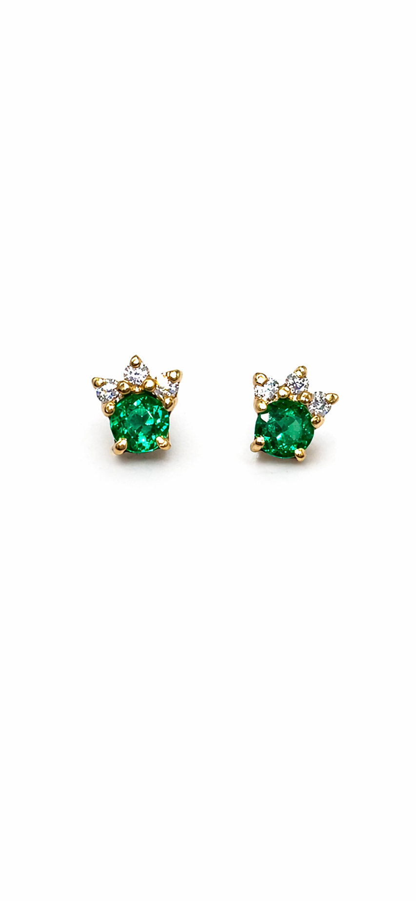Studs Corona de Muzo – Esmeraldas Colombianas con Diamantes en Forma de Corona | Oro Amarillo 18k