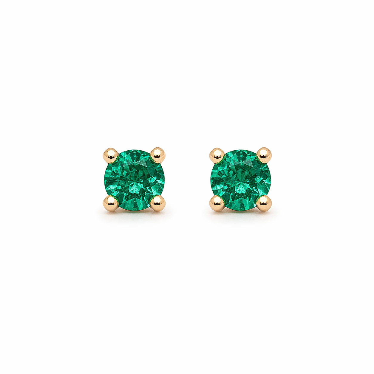 Aretes Esmeraldas Redondas 3 mm – Esmeraldas Colombianas Naturales Mina Muzo en Oro Amarillo 18k