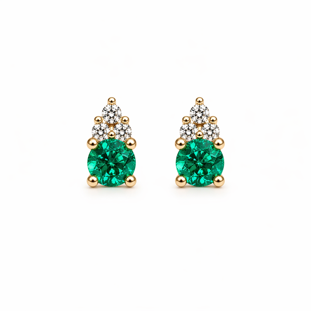 Aretes Muzo Real – Esmeraldas Colombianas con Triángulo de Diamantes en Oro Amarillo 18k