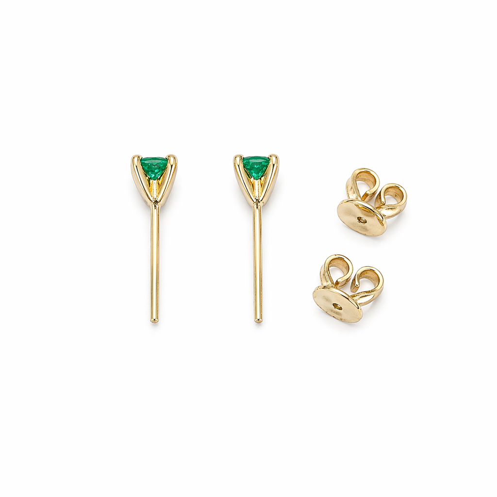 Aretes Muzo Redondos 4 mm – Esmeraldas Colombianas Naturales Mina Muzo en Oro Amarillo 18k