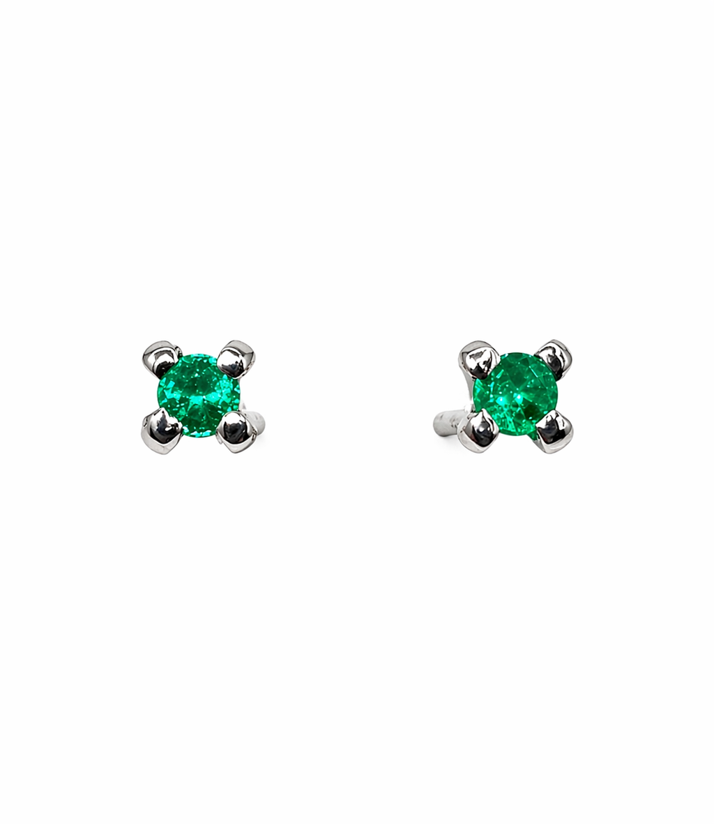 Aretes Esmeralda Redonda 2 mm – Esmeraldas Colombianas Naturales Mina Muzo en Oro Blanco 18k
