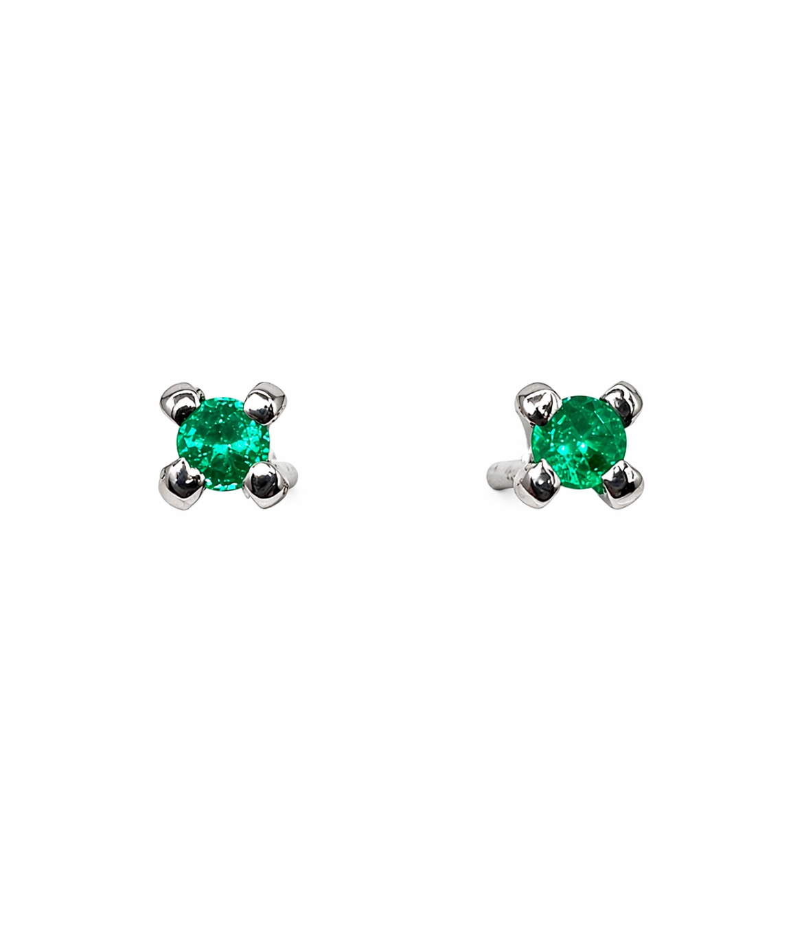 Aretes Esmeralda Redonda 2 mm – Esmeraldas Colombianas Naturales Mina Muzo en Oro Blanco 18k