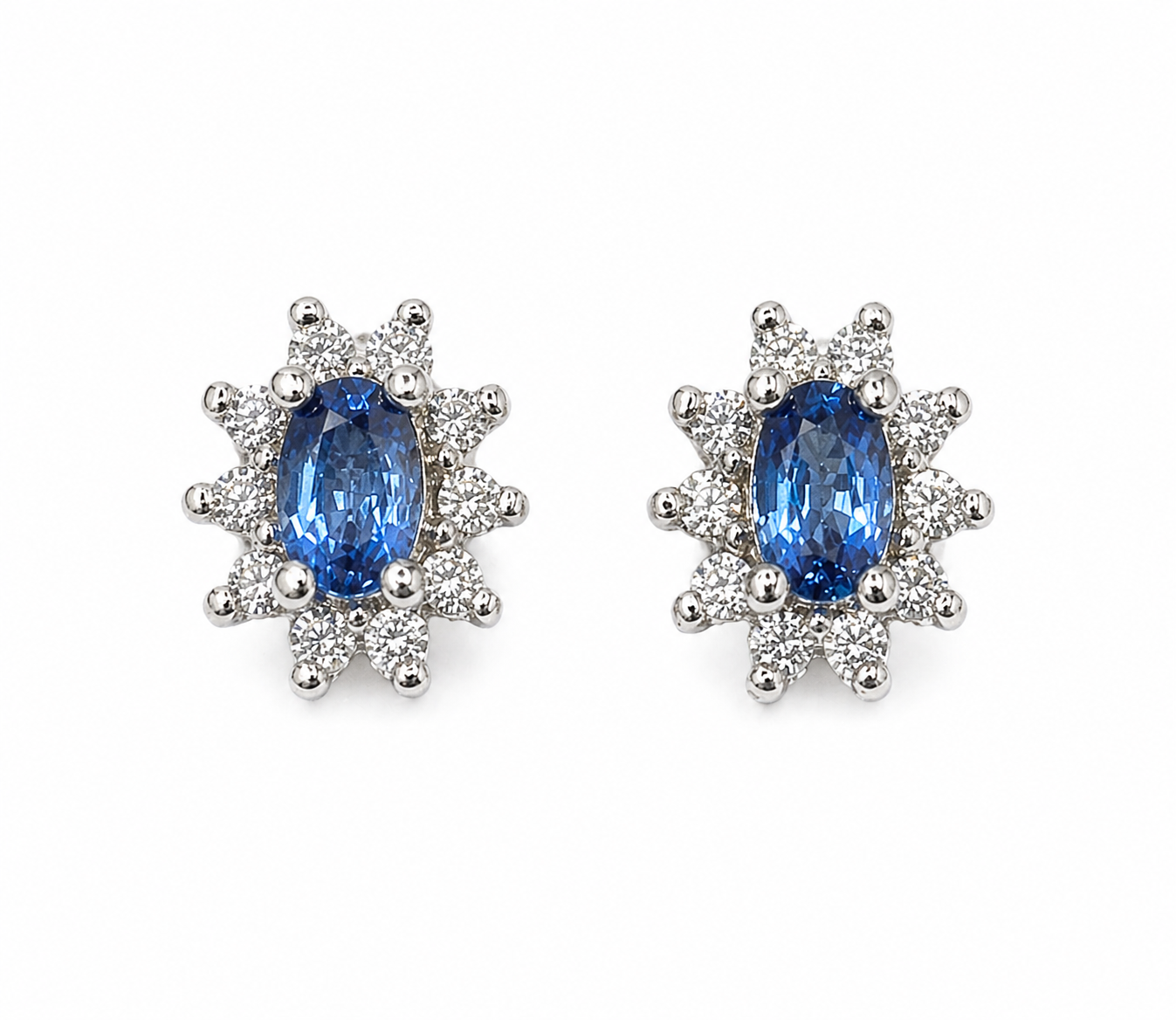Aretes Zafiros Lady Di – Zafiros Azules Naturales con Diamantes en Oro Blanco 18k