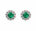 Aretes Studs Muzo Imperial – Esmeraldas Colombianas Naturales con Halo de Diamantes en Oro Blanco 18k