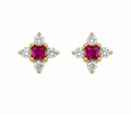 Aretes Stellar Rubí – Rubíes Naturales con Halo Estrella de Diamantes en Oro Amarillo 18k