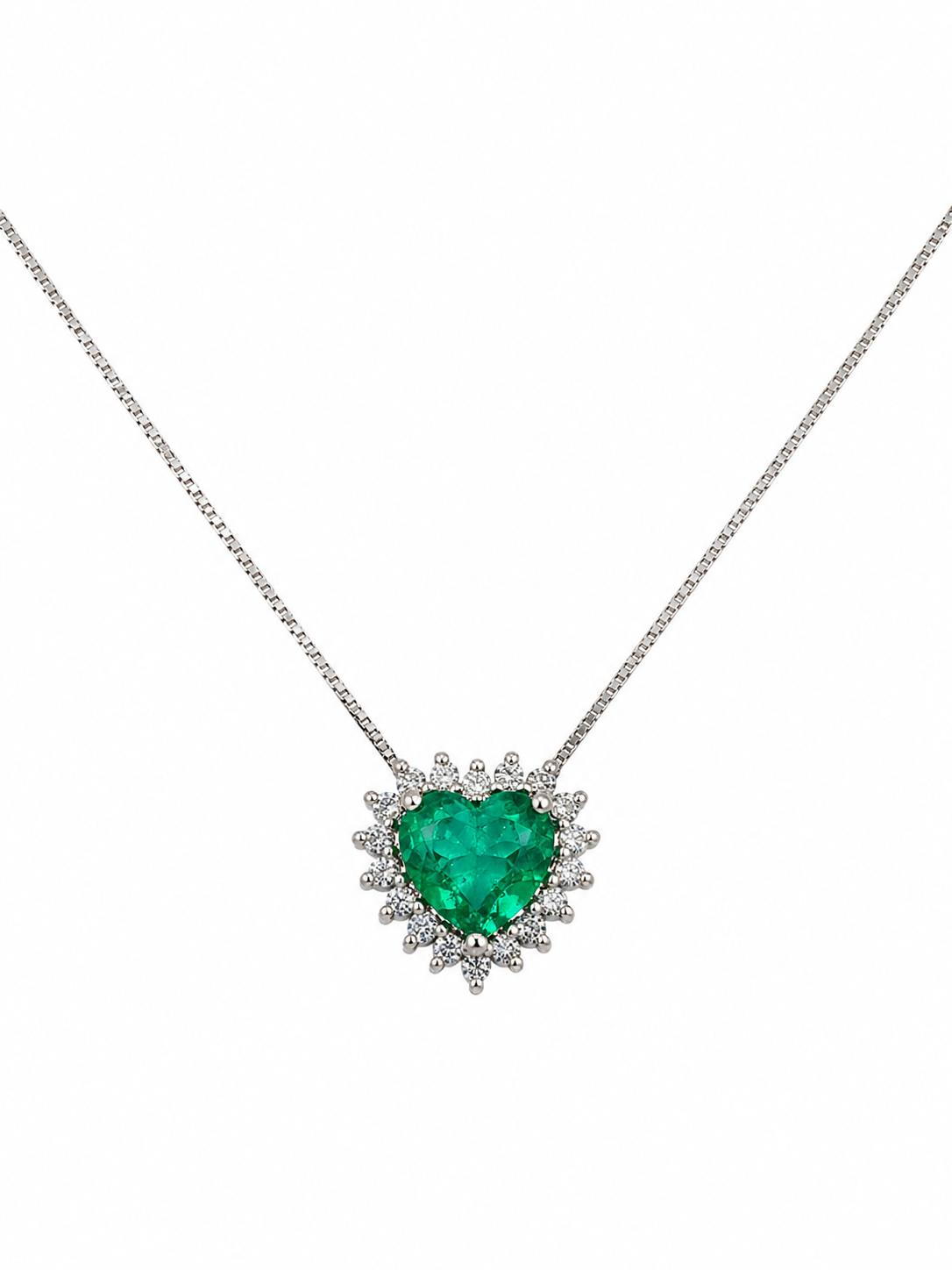 Dije Corazón de Furatena Muzo – Esmeralda Colombiana 1.20 ct con Diamantes en Oro Blanco 18k