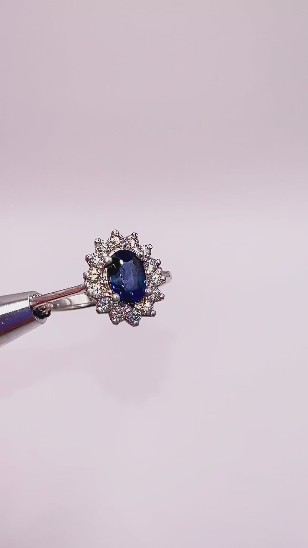 Anillo Zafiro Royal Blue – Zafiro Azul Natural Ovalado con Halo de Diamantes en Oro Blanco 18k